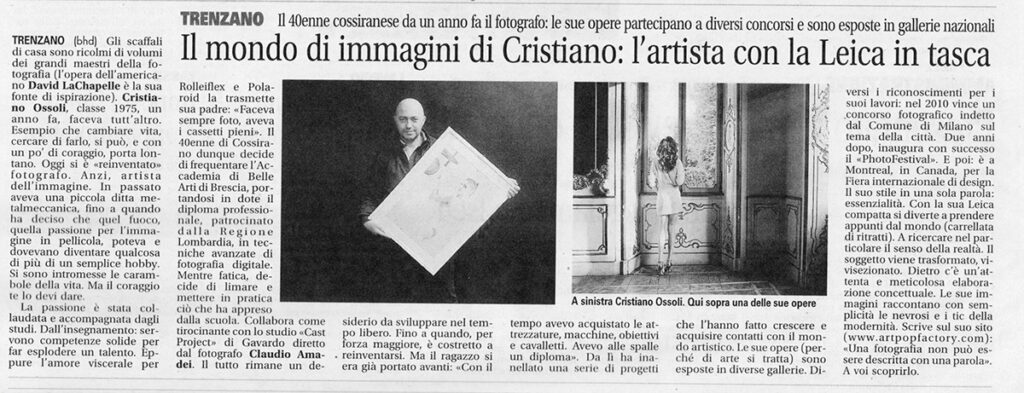 Articolo di giornale artista Cristiano Ossoli Leica